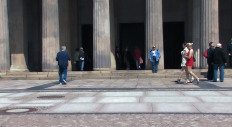 Curvy mom Kitty shamelessly posing buck naked for a crowd of people in public