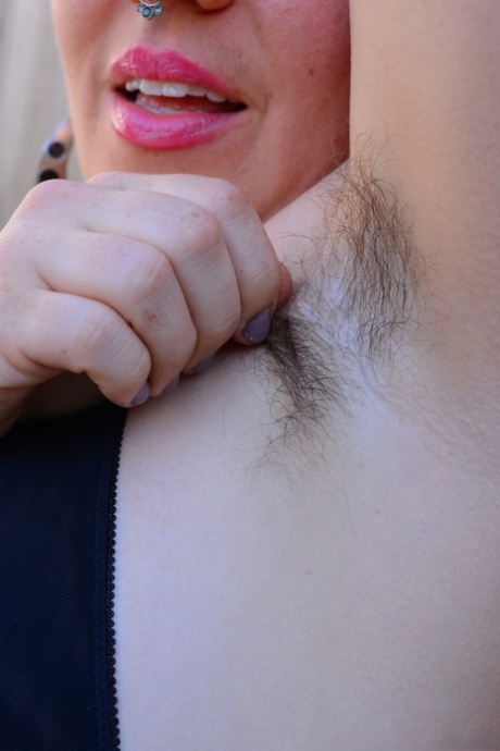 Pudgy beauty Olivia Rose strips her bodysuit outdoors & spreads her hairy twat